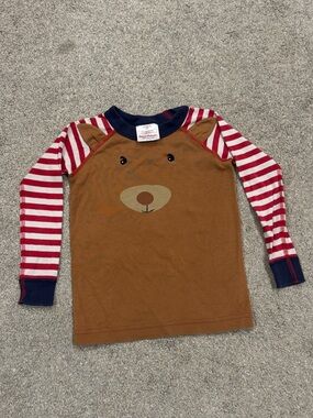 Hanna Andersson Deer Long John Pajama Top Unisex Red & White Stripe Size 4